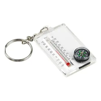 Компас-брелок Портативный карманный компас Маленький брелок-термометр Практичный походный компас для пеших прогулок, охоты на открытом воздухе