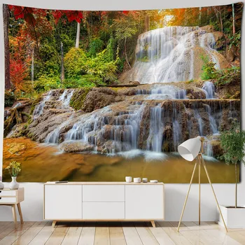 Гобелен с природным пейзажем, лесной водопад, цветущая вишня художественное оформление дома, настенный декор, фоновая ткань для гостиной