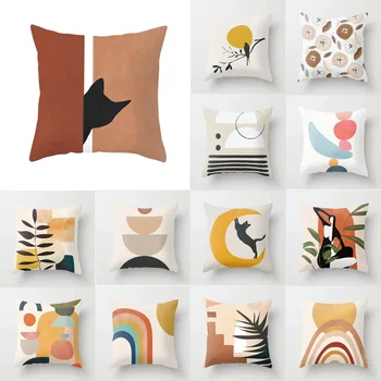 Простые полиэфирные Абстрактные Линейные рисунки, Чехлы для подушек, Декоративные подушки Morandi, Подушка для дивана в гостиной