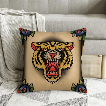 Чехол для подушки из полиэстера с татуировкой тигра для дома и сада, декоративная наволочка Kawaii