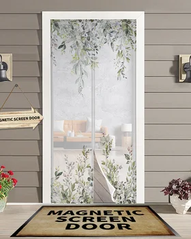 Акварельно-Зеленые Листья Магнитная Дверная Занавеска Гостиная Спальня Домашняя Дверная занавеска с противомоскитной сеткой