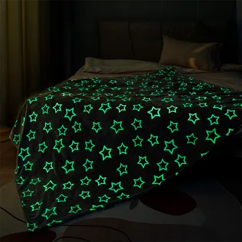 Светящееся в темноте одеяло со светящимися звездами 150x200 см Многоцветное одеяло Флуоресцентное Волшебное одеяло Теплое мягкое