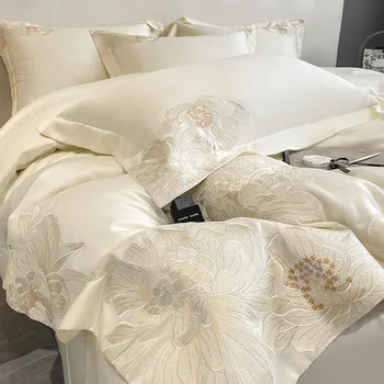 Роскошный комплект постельного белья Royal 700TC из египетского хлопка с цветочной вышивкой, пододеяльник, простыни и наволочки, комплекты постельного белья