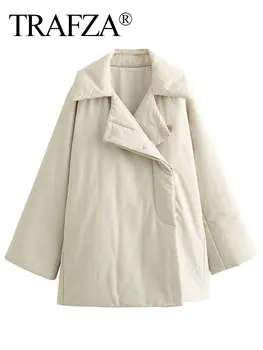 TRAFZA 2023, женские Модные Зимние пальто, Тренд, V-образный вырез, Свободный Длинный Кардиган, пальто, Женская Винтажная Повседневная верхняя одежда, женская куртка