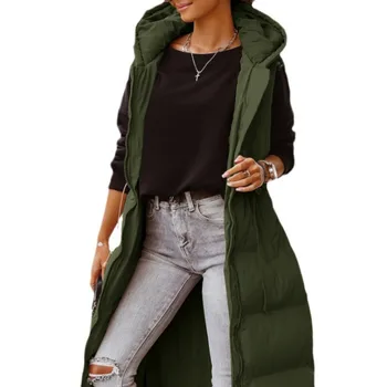 Осень-зима 2024, новый женский однотонный жилет с капюшоном, модная элегантная куртка с хлопковой подкладкой на молнии и шнурках, пальто