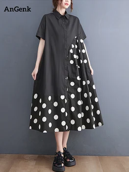Платья-рубашки в горошек в стиле пэчворк Для женщин, Летние Свободные повседневные винтажные длинные платья, модная элегантная одежда 2023
