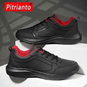 Мужская спортивная повседневная обувь, Модная обувь из искусственной кожи, уличные удобные кроссовки на плоской подошве, дышащие легкие мужские черные кроссовки, обувь
