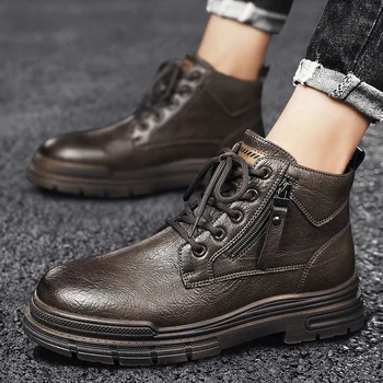 CYYTL/ Мужские ботинки, повседневная зимняя мужская обувь, кожаные кроссовки на платформе с высоким берцем, ботильоны, Ковбойская тактическая обувь 