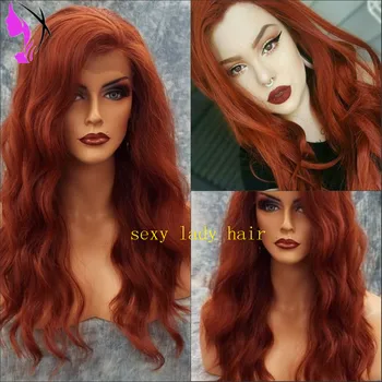 Рыжий парик с длинной волной воды, кружевной фронтальный парик из синтетического термостойкого волокна, бесклеевые кружевные парики для косплея для женщин