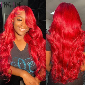 Ярко-красный волнистый Прозрачный парик с кружевом спереди, предварительно выщипанный из человеческих волос без клея 180 плотности, парик с кружевом спереди 13X4 для чернокожих женщин