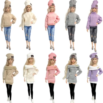 NK 1 комплект модного пальто для куклы 1/6 зимних нарядов, вязаное платье, свитер, одежда для куклы Барби, аксессуары для игрушки JJ