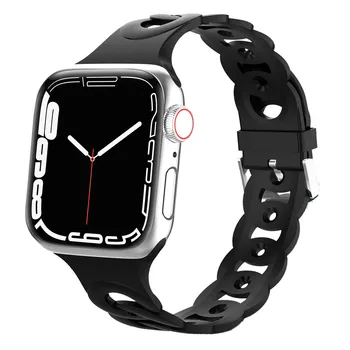 Модный Полый Силиконовый Ремешок для часов Apple Watch Серии 9 8 7 SE 6 5 4 3 2 1 Браслет-ремешок для iWatch 40 мм 38 41 42 44 45 49 мм