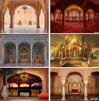 Фон для фотосъемки исламской мечети Настенная арка Ворота и окно Каменный столб Деревянная дверь Фон для баннера с арабскими культурными реликвиями