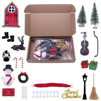 Шляпа-шнурок, кукольный домик, набор эльфов, венок, миниатюрная сцена, имитация сказочного игрушечного домика, Мини-елка, Миниатюрная дверь эльфа, Рождественский декор