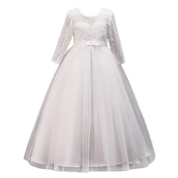 Кружевные свадебные длинные платья для девочек-подростков, праздничное платье принцессы для девочек 4-15 лет, Детское вечернее белое платье, детская одежда