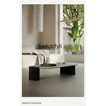 Журнальный столик с квадратной каменной плитой в стиле Qiji, Простое современное искусство, Дизайнерская модель Высокого качества, Эбонитовая кожа, Светлый Роскошный Журнальный столик