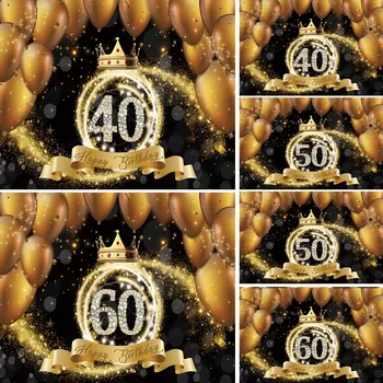 Счастливый 40-й 50-й 60-й День Рождения Фон Воздушные Шары Декор в виде роз Баннер Фотостудия Женская фотография Звезда Семейная вечеринка Празднование
