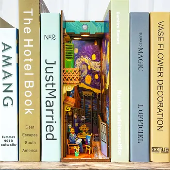 Книжный Уголок Diy Деревянные Наборы Книжных Полок Van Gogh's World Миниатюрная Мебель Книжный Шкаф Вставка Модель Roombox Строительные Игрушки Подарки