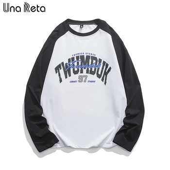 Футболка Una Reta, Весенний мужской пуловер в стиле харадзюку в стиле хип-хоп, топы в стиле пэчворк, уличная одежда, футболка с длинным рукавом и буквенным принтом.