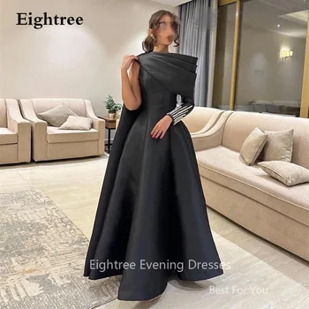 Вечерние платья Eightree Black Dubai, арабское вечернее платье трапециевидной формы, складки на одном плече, бусины, накидка на рукаве, платья для выпускного вечера по особым случаям