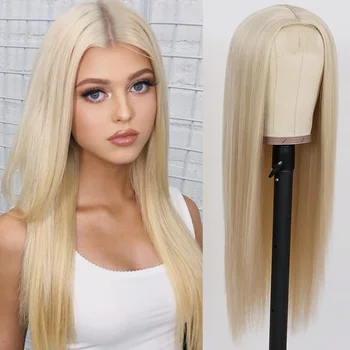 Светлые длинные прямые парики для женщин, натуральный парик из платиновой блондинки, Термостойкие синтетические кружевные парики для модниц
