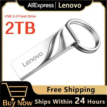 USB-флешки Lenovo емкостью 2 ТБ, мини-металлическая карта памяти реальной емкости, Черная ручка-накопитель, Креативный бизнес-подарок, Серебряный U-диск для хранения