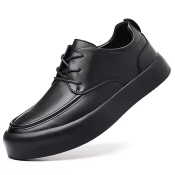 мужские повседневные вечерние модельные туфли, черные стильные туфли на плоской подошве из натуральной кожи, деловые офисные кроссовки на платформе, обувь в уличном стиле