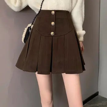 Женская мини-шерстяная юбка в складку на осень-зиму 2023, новая модная плиссированная короткая юбка трапециевидной формы с высокой талией, женская