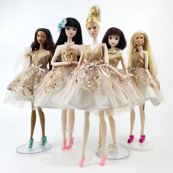 Стильное модное Золотое платье принцессы для куклы Барби, наряды для вечеринок, кукольная одежда, аксессуары для кукол, игрушки для кукольного домика, 1/6 Куклы, Игрушки для кукольного домика,