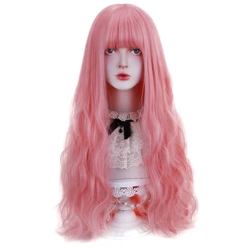 Тонкие Длинные волнистые синтетические медно-розово-коричневые парики с челкой для женщин, косплей Лолиты, костюмированная вечеринка на Хэллоуин