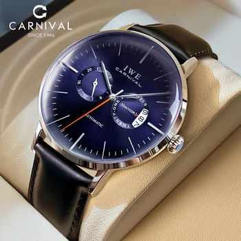 Мужские механические часы Carnival Luxury с механизмом MIYOTA, кожаный ремешок, водонепроницаемое сапфировое стекло 3D Arc, автоматические наручные часы