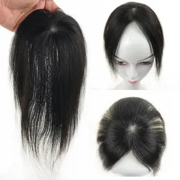 3D воздушная челка с бахромой, основа для кожи, топпер для белых женщин, шелковый топ из натуральных прямых человеческих волос, 5x5 см, скрывающий лысые белые волосы
