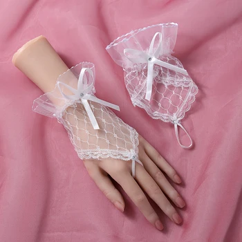 Новые модные кружевные сетчатые белые перчатки с короткими пальцами, аксессуары для свадебного платья, перчатки невесты