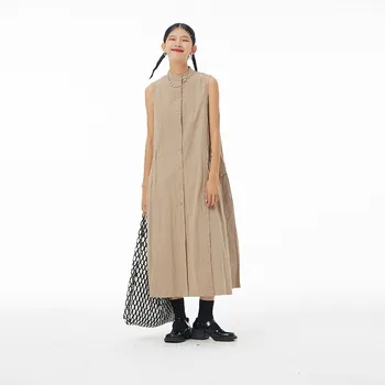2023 летнее новое темпераментное оригинальное хлопчатобумажное льняное платье без рукавов женское свободное облегающее платье 5323