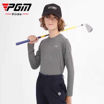 Базовая рубашка для гольфа Для мальчиков, футболка Pgm с длинными рукавами, осенне-зимняя детская одежда с эластичной холодной и теплой подкладкой