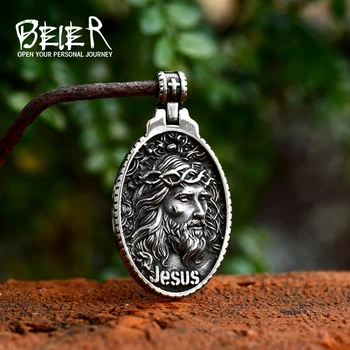 BEIER 2023 Новое поступление Христианский кулон Иисуса Овальной формы Изысканное винтажное мужское ожерелье Терновый венец Иисуса Ювелирный подарок