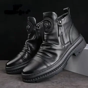 Новые мужские ботильоны с высоким берцем, Мужские ботинки в стиле ретро, Обувь на молнии, Корейские Короткие ботинки, Мужская Повседневная обувь Zapatillas Hombre 2024