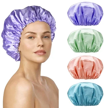  Шапочки для душа для женщин, многоразовые Водонепроницаемые женские шапочки для душа, Многоразовая шапочка для волос из ЭВА для душа, двойные слои защиты, эластичная