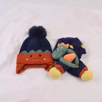 Комплект детских шапок и шарфов Осень-зима, милая детская вязаная шерстяная шапка, теплый шарф, комплект из двух предметов для младенцев и малышей младшего возраста