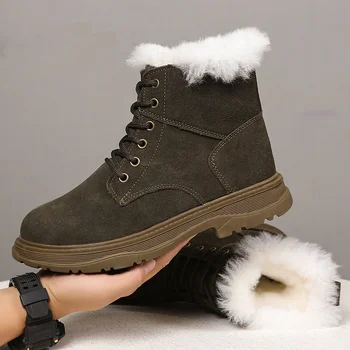 Модная мужская обувь из воловьей кожи, теплая шерстяная зимняя обувь, водонепроницаемые ботинки для пеших прогулок по снегу, противоскользящие рабочие ботильоны