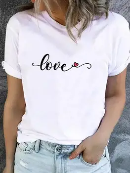 Одежда Женская футболка с графическим рисунком с коротким рукавом, женская футболка с любовным письмом, милая футболка с принтом 90-х, модная базовая футболка, верхняя одежда