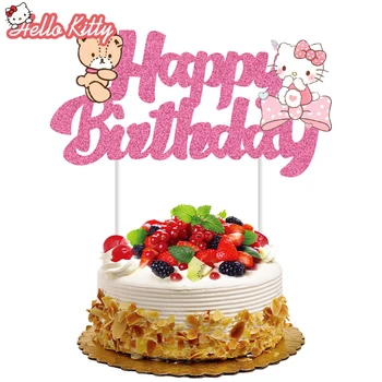 Sanrio Мультяшный Топпер для торта Hello Kitty с Днем рождения, декор для торта, Праздничные принадлежности для детей, украшение для детского душа на день рождения для девочек