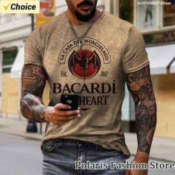 Летняя мужская футболка с рисунком рома Bacardi, винтажные футболки с коротким рукавом, мужские топы оверсайз с 3D принтом