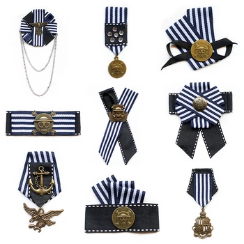 Новая брошь-медаль из ткани в бело-голубую полоску, подвеска-якорь пиратского корабля, булавка для повседневного костюма, булавка для воротника рубашки, аксессуары и подарки