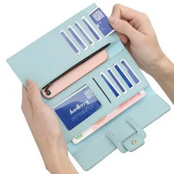 Женский кошелек с тремя Складками из искусственной Кожи, держатель для кредитных Карт, длинный кошелек с прорезями