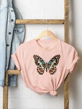 Повседневная одежда с принтом, графическая футболка, Летняя женская футболка с мультяшной бабочкой, Трендовая милая футболка, женская модная футболка