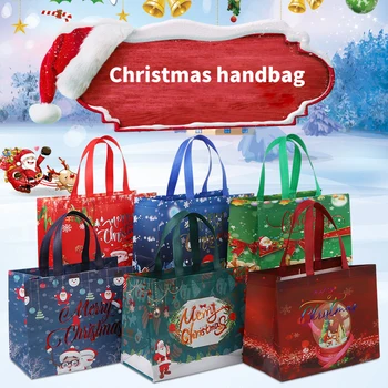 1ШТ 2024 Новый год, Рождественские сумки из нетканого материала, подарочная упаковка для конфет, Санта-Клаус, Детский праздник, Подарки с Наступающим Новым годом