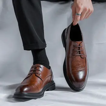 Оксфордские Мужские Модельные Туфли, Официальные Деловые Кожаные Туфли На шнуровке в Минималистичном Стиле, Кожаные Туфли, Деловые Модельные Туфли для Мужчин, Обувь B5
