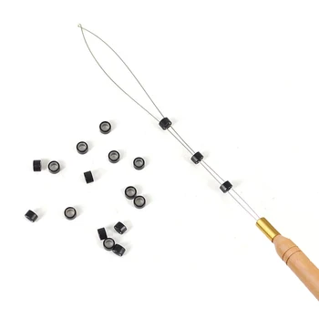 Инструмент для петель с микроколечками, Нитевдеватель, вытягивающая игла, используемая с плоскогубцами и бусинами для наращивания человеческих волос, инструменты для наращивания перьев