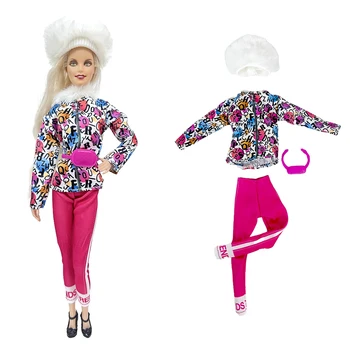 NK 1 Комплект кукольной розовой красивой спортивной одежды для путешествий: белая шляпа + топ с надписью + брюки + поясная сумка для куклы Барби 1/6 Аксессуары для игрушек 